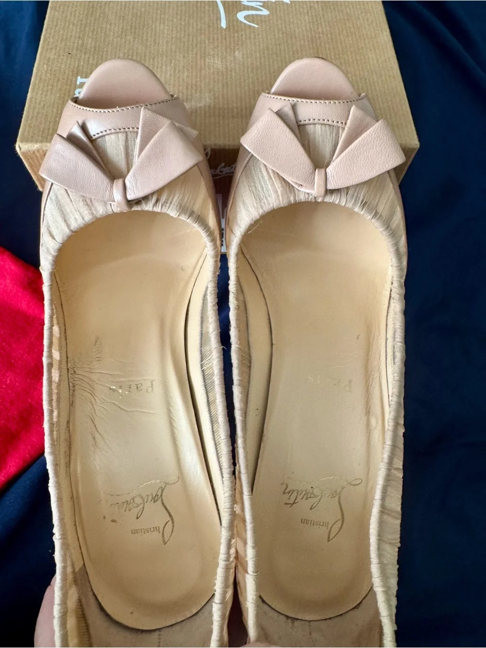 Christian Louboutin Angelique Nude chiffon Peep-Toe Stiletto with Red Sole